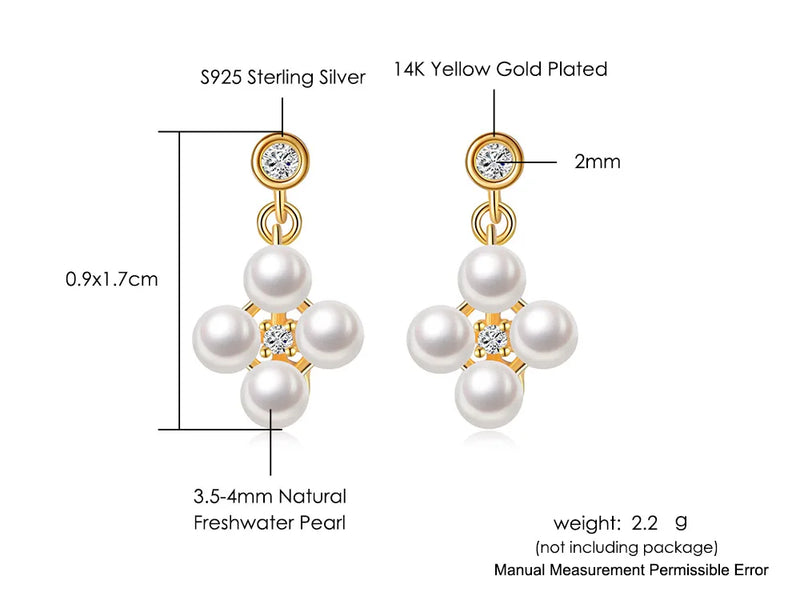 925 Sterling Silver Freshwater Pearl Drop Earrings for Women