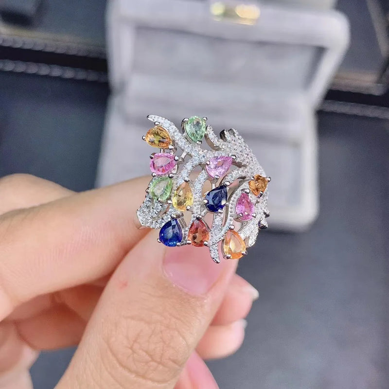 925 Silver Multicolor Sapphire Ring for Woman