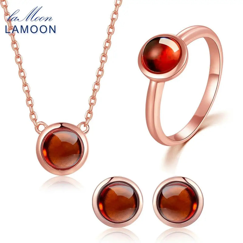 Sterling Silver 6mm 1.2ct Garnet Necklace Set for Women