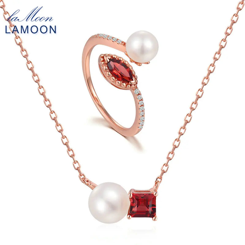 Sterling Silver Freshwater Pearl & Garnet Jewelry Set for Women