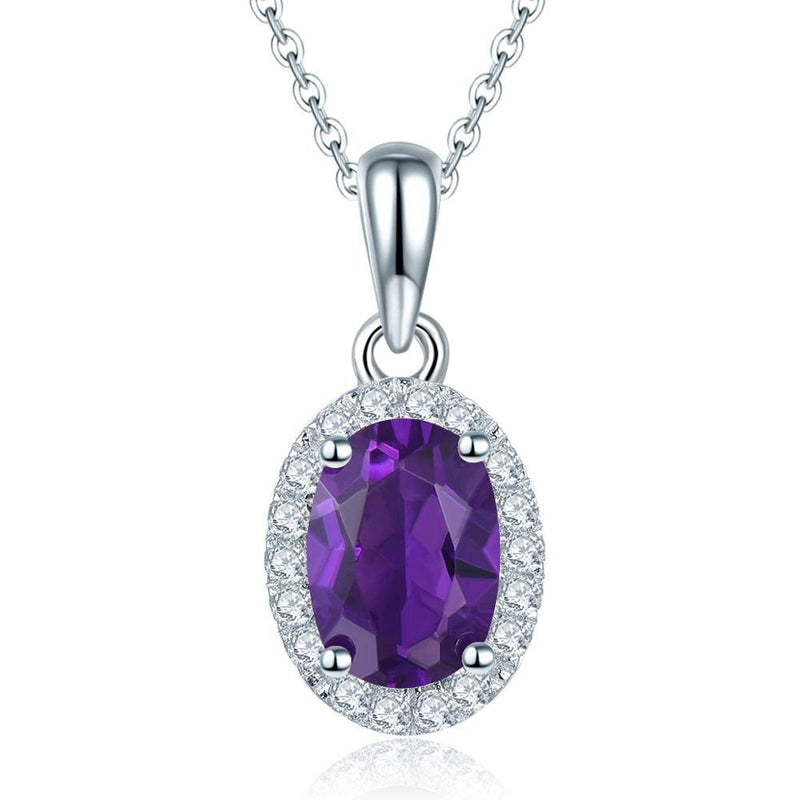 925 Sterling Silver Purple Amethyst Pendant Necklace for Women