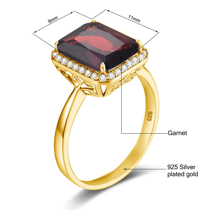 Silver Gold-Plated Garnet Rectangle Ring for Women