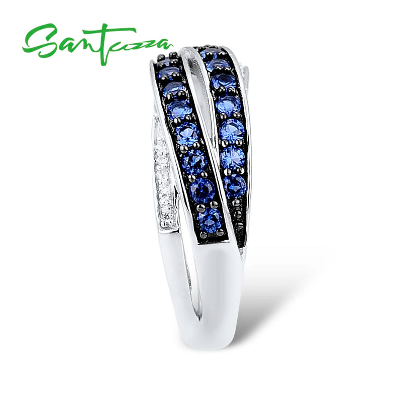 925 Sterling Silver Blue Cubic Zirconia Ring for Women