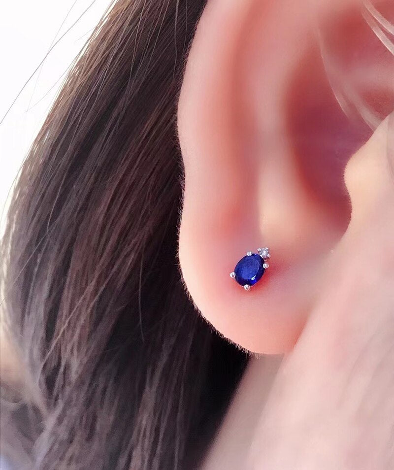 18K White Gold Sapphire Diamond Stud Earrings for Women
