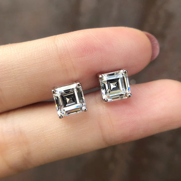 Wong Rain 925 Sterling Silver Asscher Cut Lab Sapphire High Carbon Diamonds Gemstone Ear Studs Earrings Fine Jewelry Wholesale