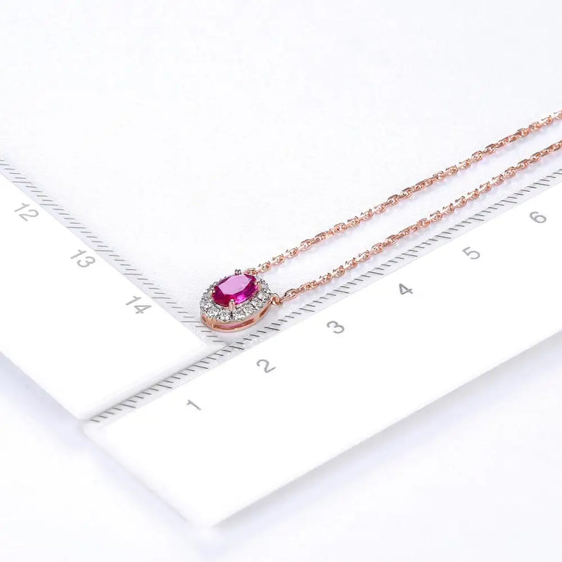 14K Rose Gold Ruby & Diamond Pendant for Women