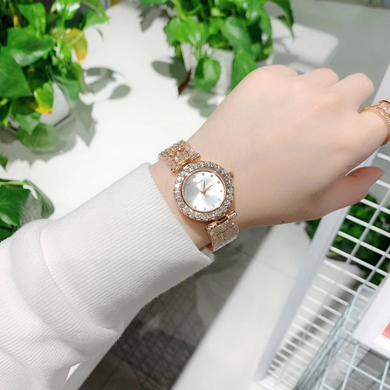 Luxury Steel Fashion Clock Watch with Diamond Accents & Special Design for Women's Dress Wristwear