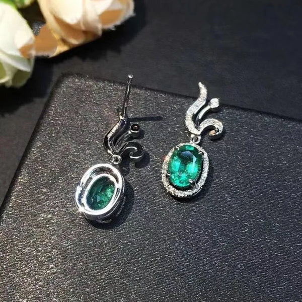 925 Silver Emerald Bow Earrings for Women