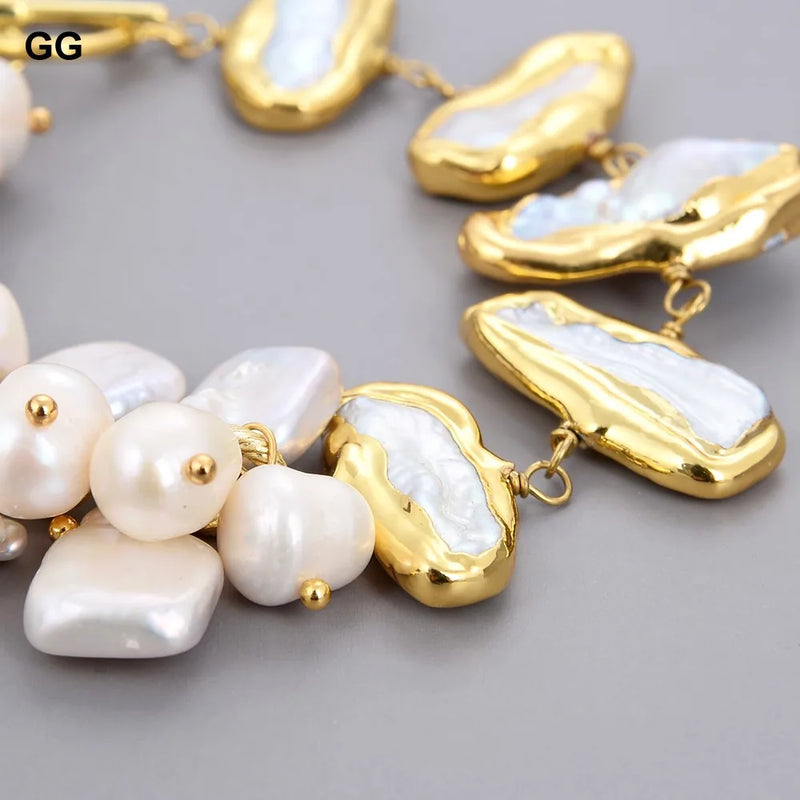 White Biwa Keshi Pearl Potato Pearl Bracelet for Women