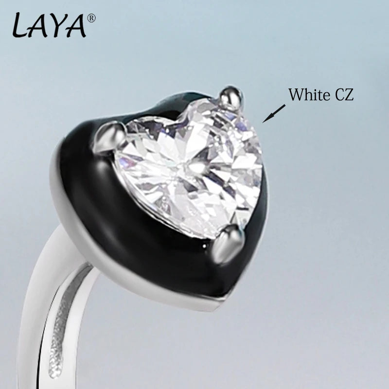 925 Sterling Silver Open Heart and Moon Ring with Created Crystal for Women