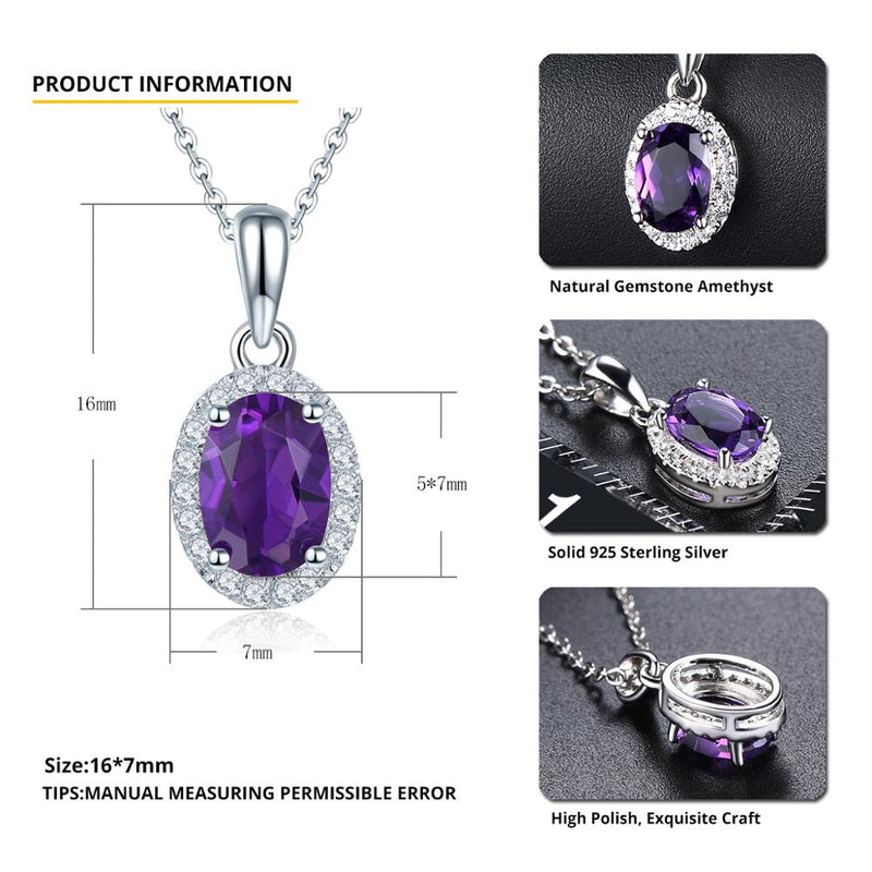 925 Sterling Silver Purple Amethyst Pendant Necklace for Women