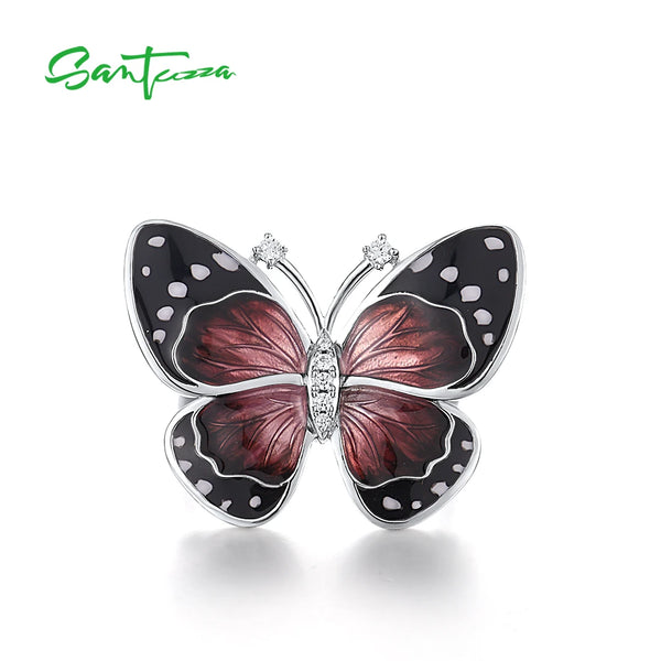 925 Sterling Silver Butterfly Ring with CZ, Enamel for Women