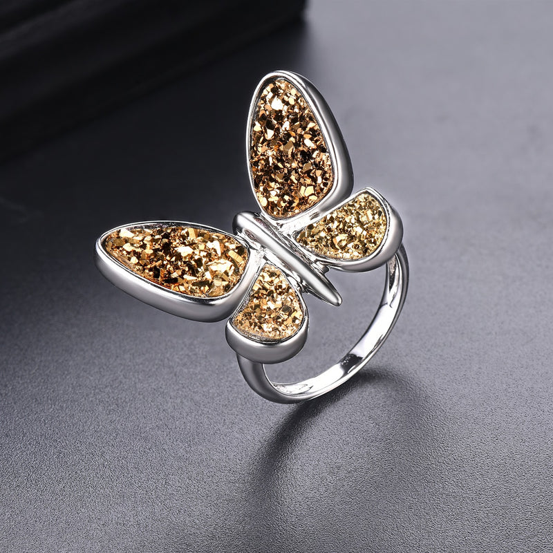 Sterling Silver Druzy Agate Butterfly Rings for Women