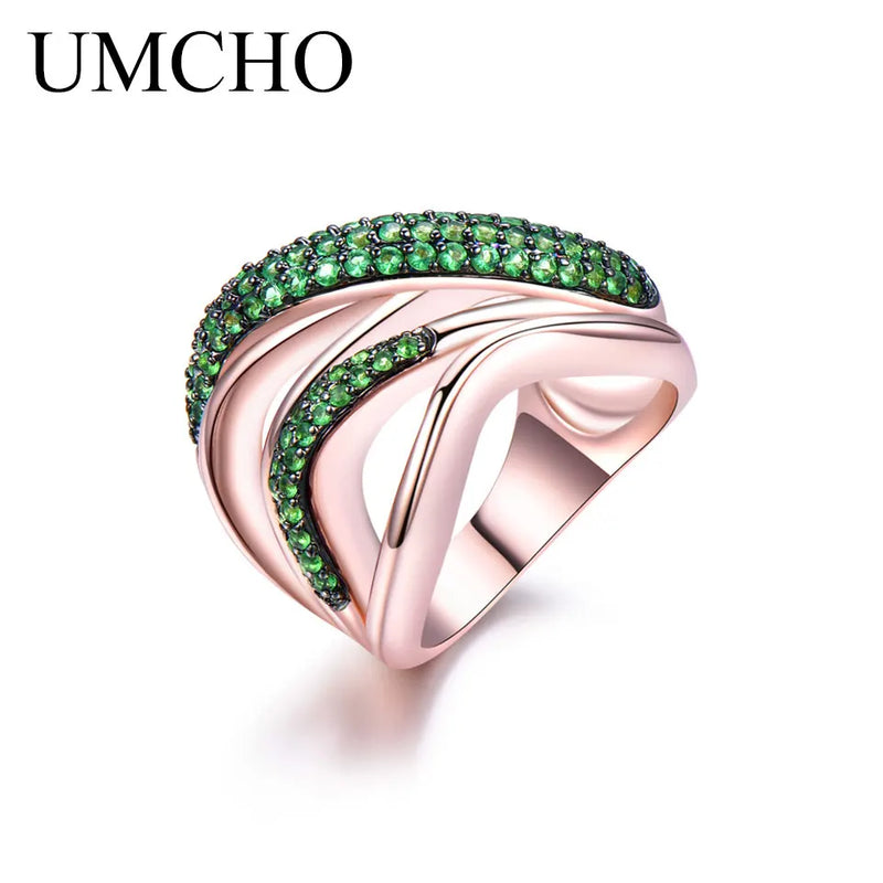 925 Sterling Silver Simulated Emerald Geometric Ring for Women