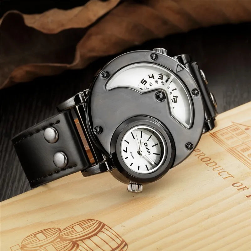 Stylish Two-Zone Luxury Men's Leather Watch