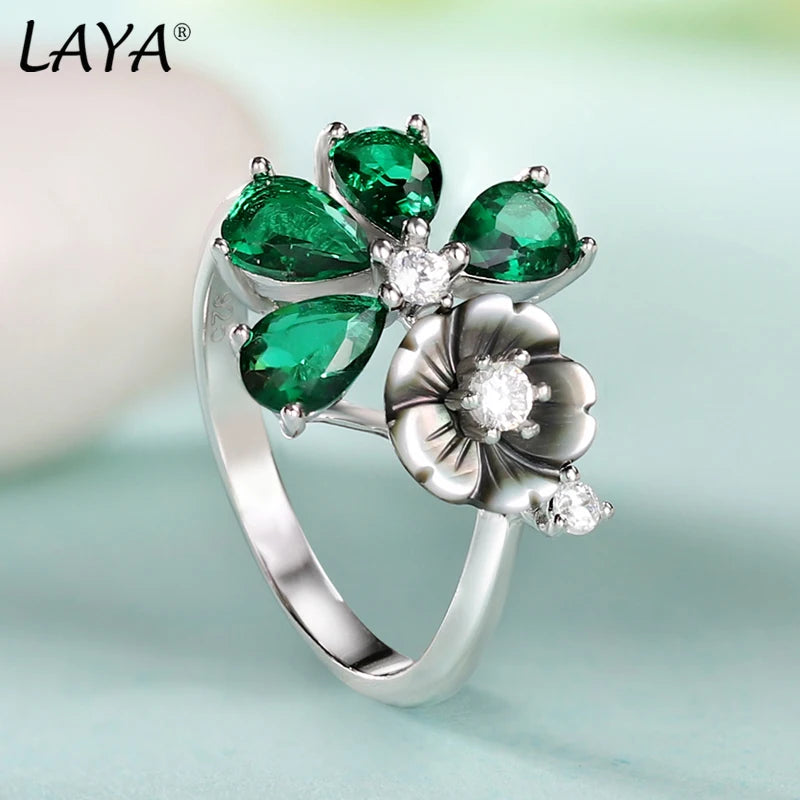 925 Sterling Silver Zircon Flower Drop Earrings and Ring Set for Women