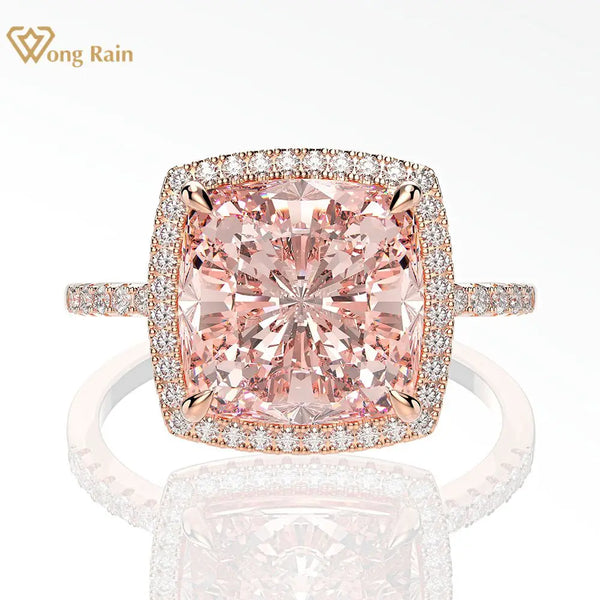 Wong Rain Luxury 925 Sterling Silver Created Moissanite Morganite Gemstone Wedding Engagement Ring Fine Jewelry Wholesale