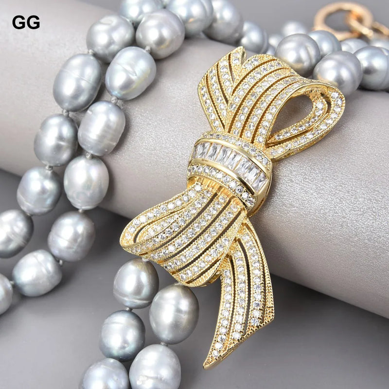 Gold 925 Natural Grey Rice Pearl CTW Pendant Necklace for Women