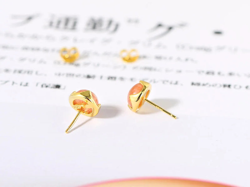 Sterling Silver Sunstone Stud Earrings with 14K Gold Plating for Women