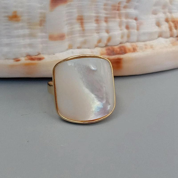 YYING Natural White Sea Shell Mother Of Pearl Ring Square Shape Adjustable