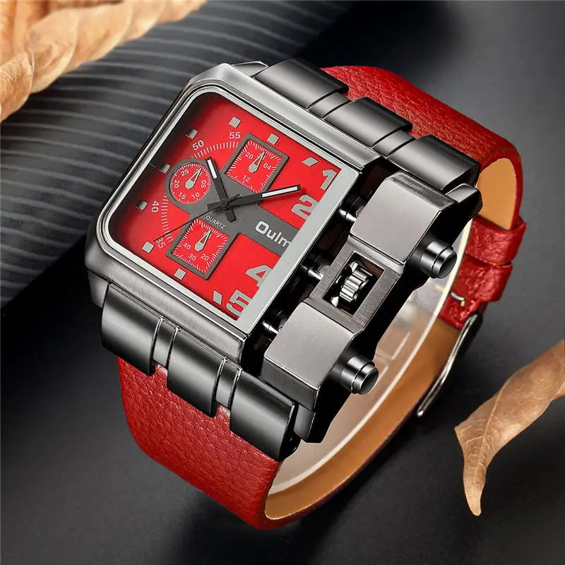 Large Square Men's Luxury Leather Watch