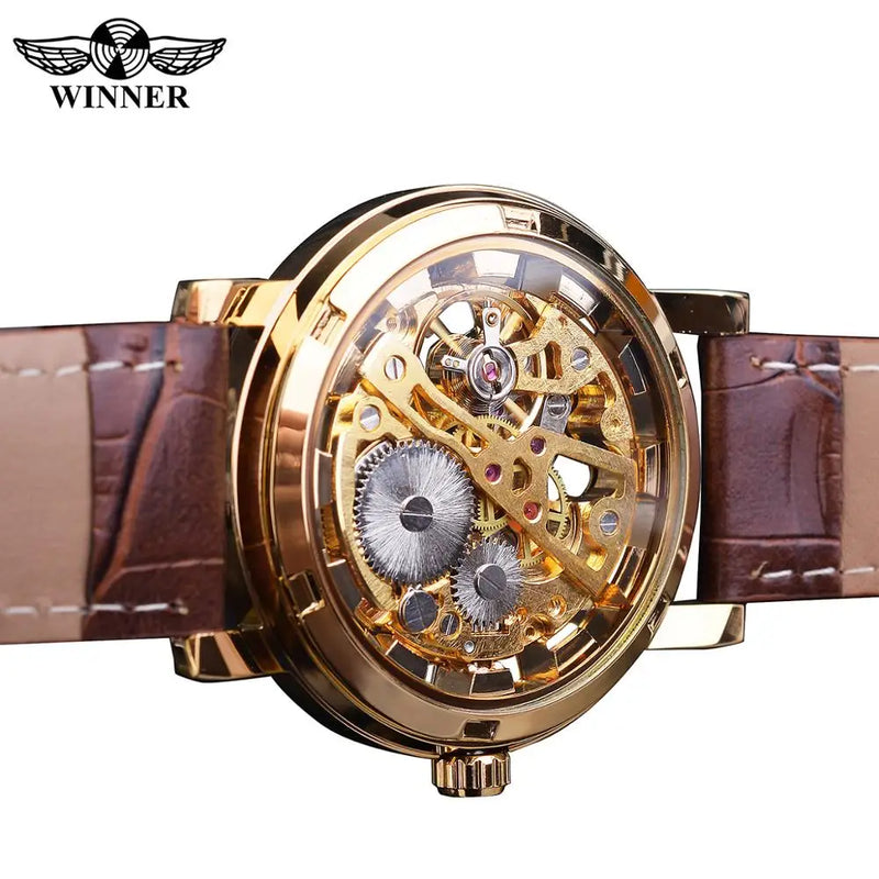 Transparent Leather Strap Skeleton Watch for Men