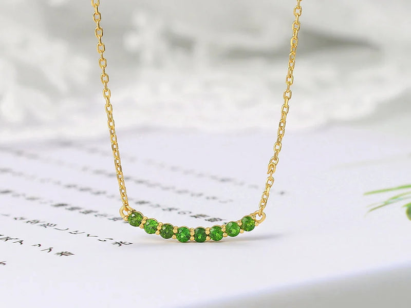 925 Silver Vingate Jewelry Set with Natural Diopside Gemstone, 14K Gold Plated for Women