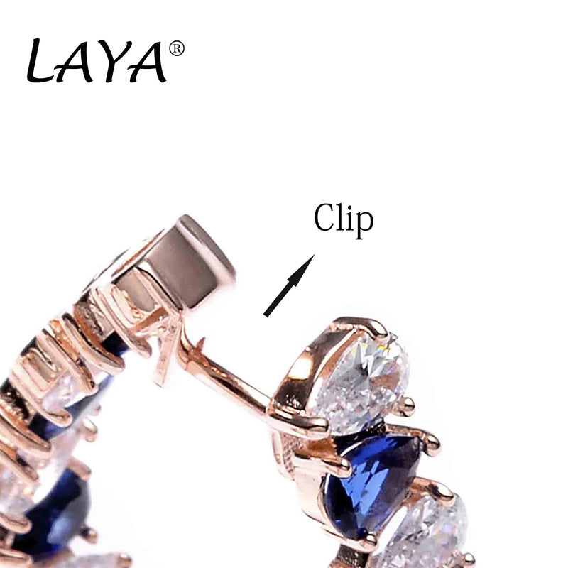 925 Sterling Silver Rose Gold Huggie Earrings with Blue Crystal for Women