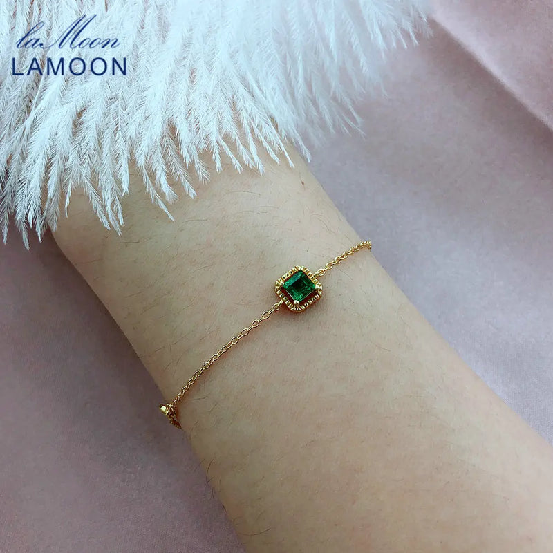 925 Sterling Silver Synthetic Emerald Bracelet for Women