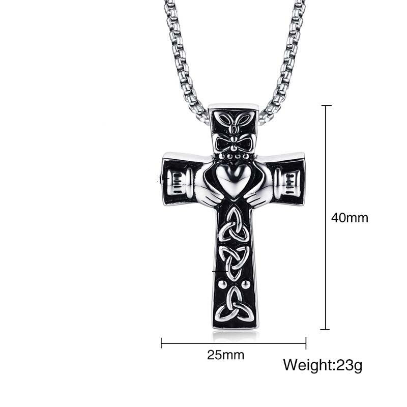 Stainless Steel Claddagh Cross Pendant Necklace for Men