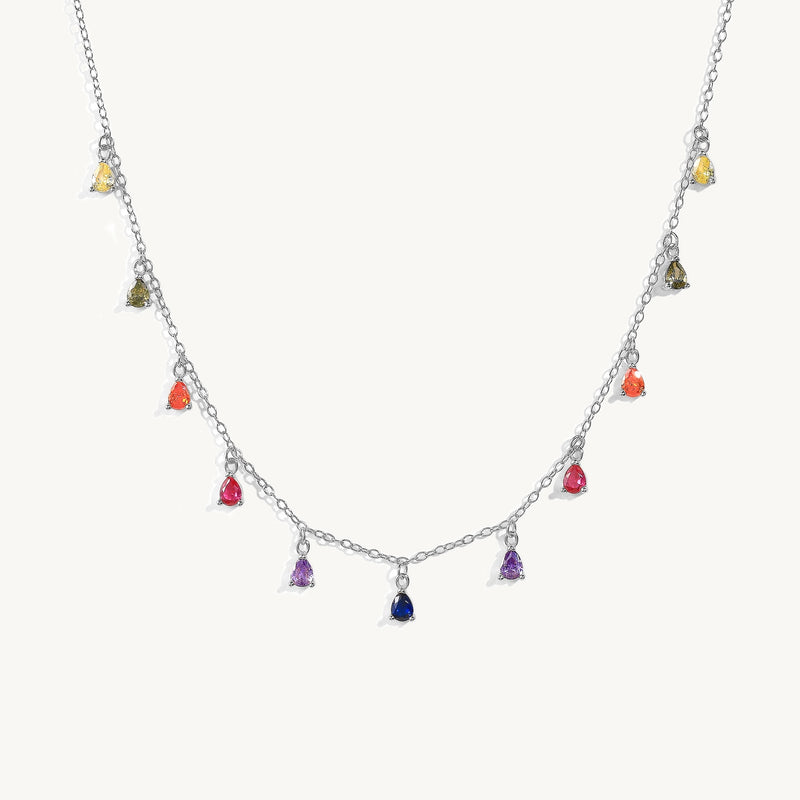 Sterling Silver Colorful Zircon Choker Necklace for Women