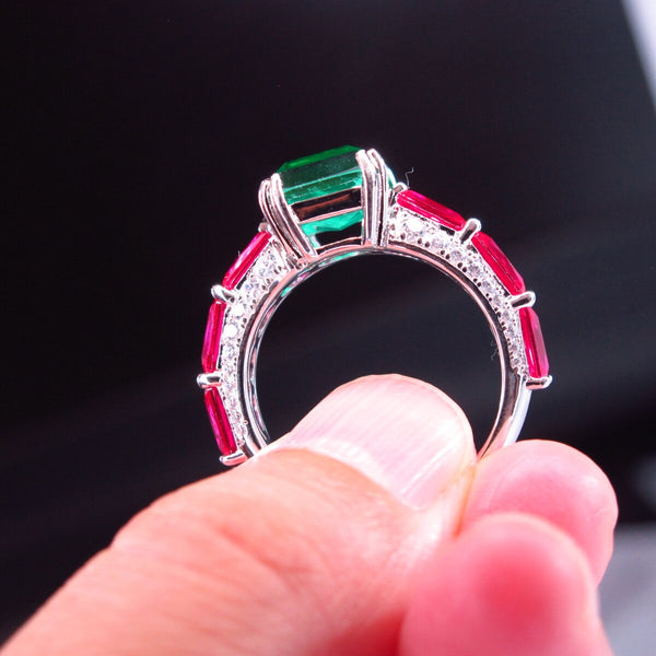 Solid 925 Sterling Silver Lab Gemstone Diamond Ruby Emerald Ring For Women