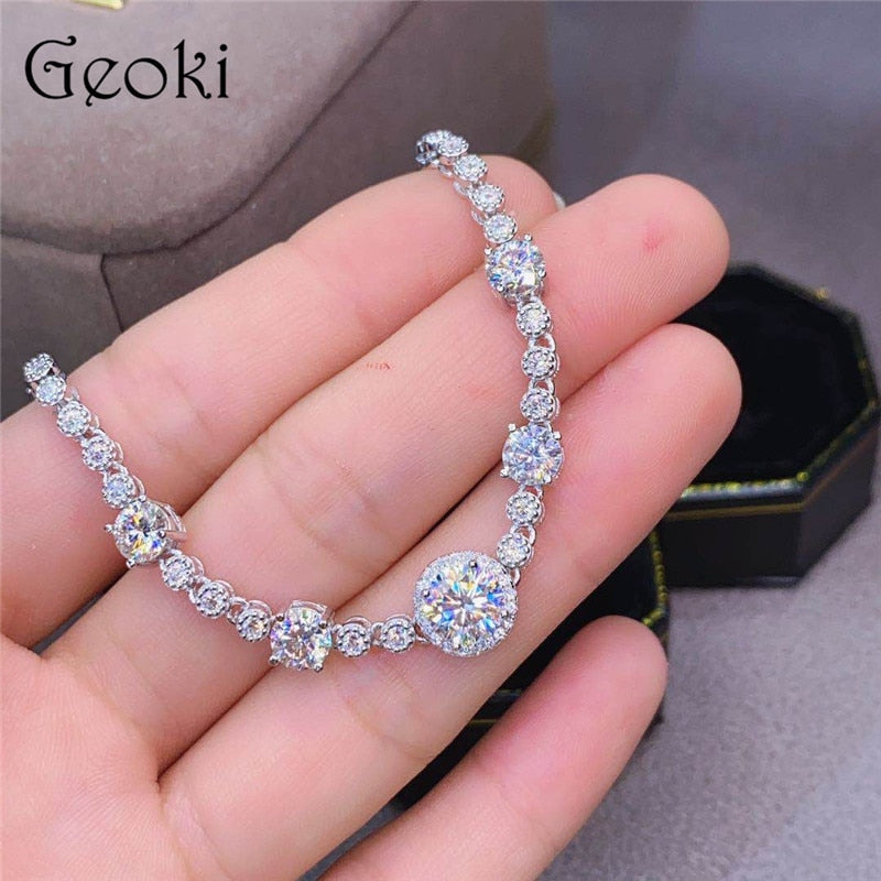 925 Sterling Silver 3ctw Round Brilliant Cut Diamond & Moissanite Bracelet for Women