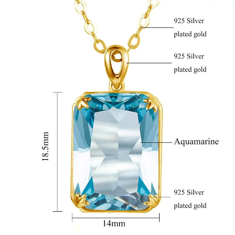 14K Gold Aquamarine Rectangle Pendant Necklace for Women