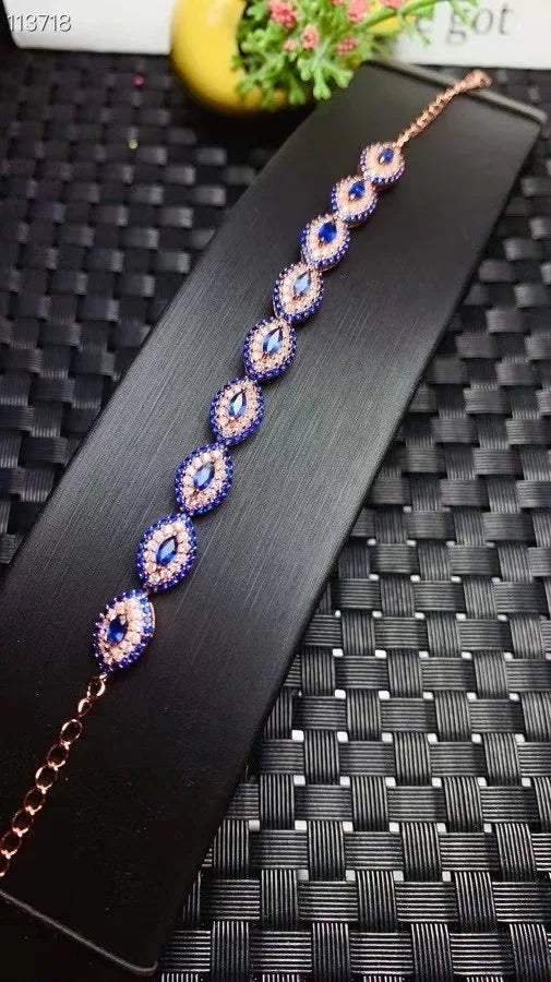 925 Sterling Silver Natural Sapphire Gemstone Bracelet. for Women