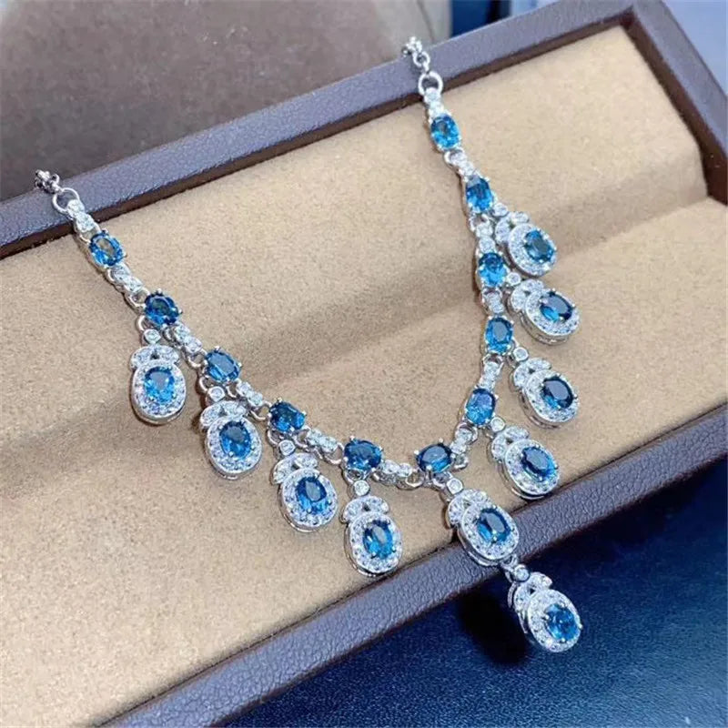 925 Sterling Silver Natural Topaz Pendant Choker Necklace for Women