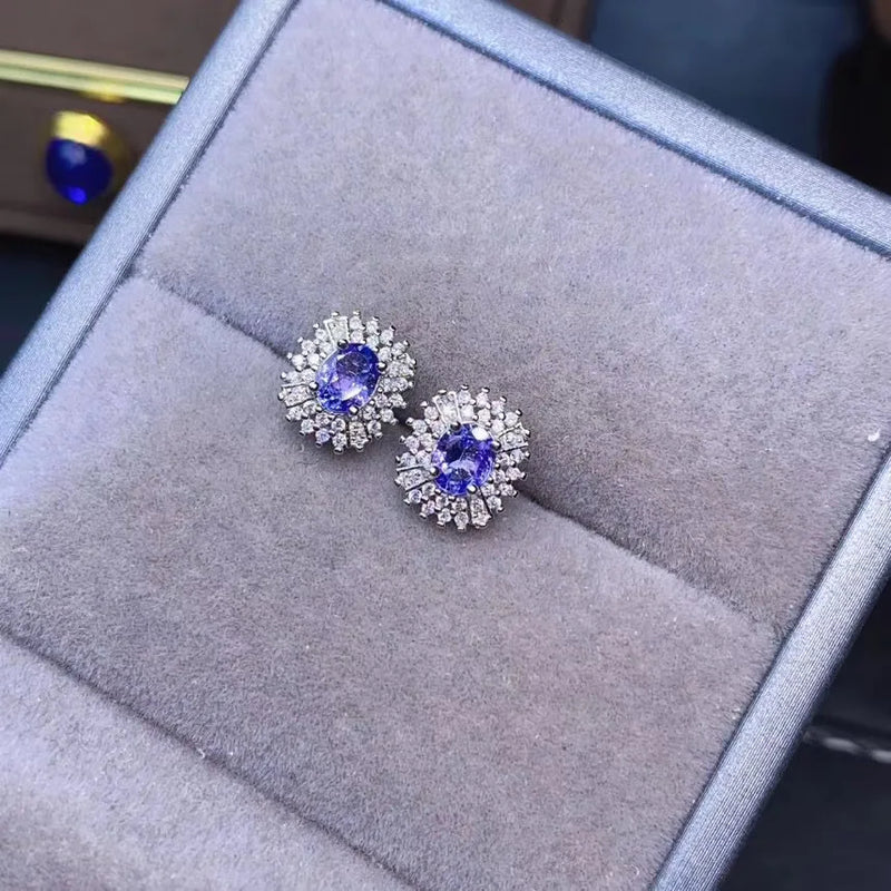 925 Silver Tanzanite Earrings, Two-tone plating, for women