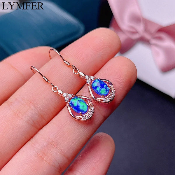 925 Sterling Silver Blue Opal Earrings, exquisite and beautiful, special price for women