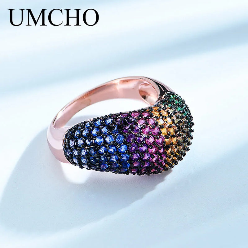 925 Sterling Silver Nano Colorful Gemstone Ring for Women