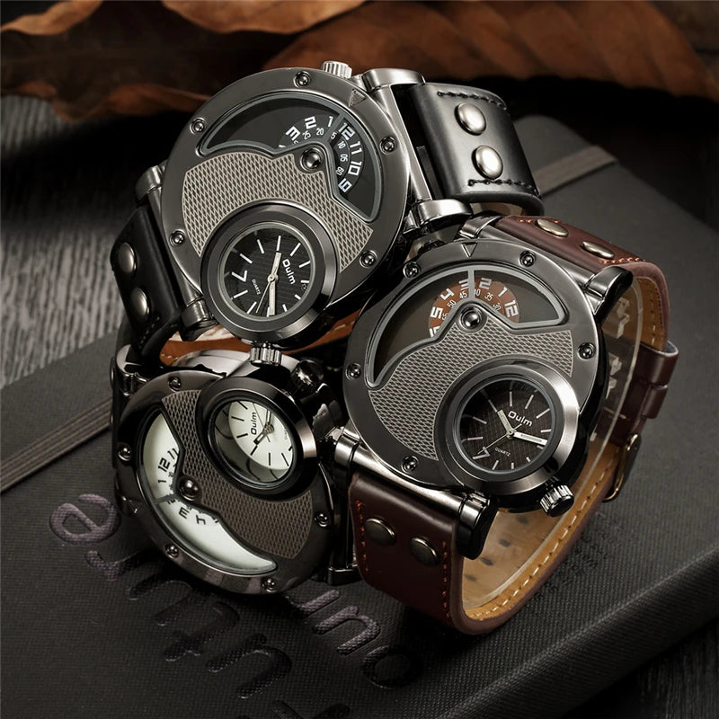 Stylish Two-Zone Luxury Men's Leather Watch