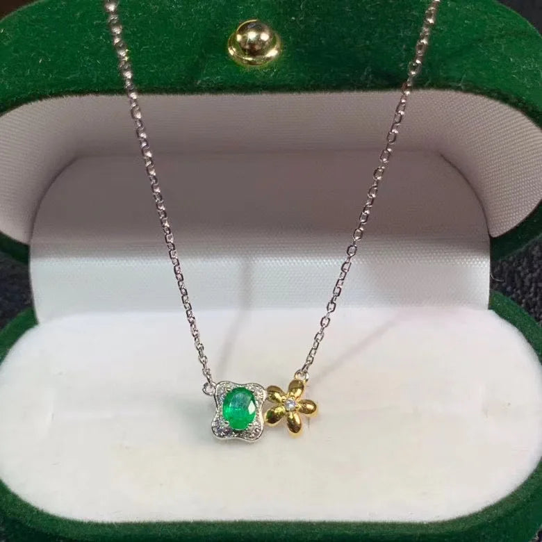 Sterling Silver Gold Plated Emerald Necklace in New Design for Women