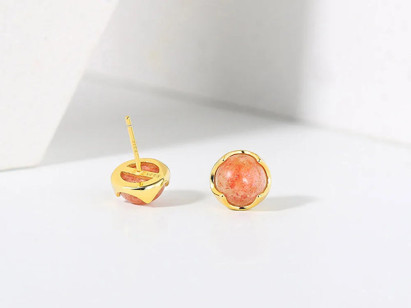 Sterling Silver Sunstone Stud Earrings with 14K Gold Plating for Women