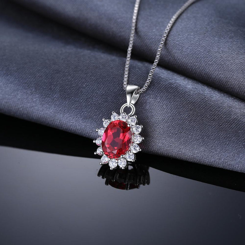 925 Sterling Silver Created Red Ruby Pendant, 2.6ct for Woman