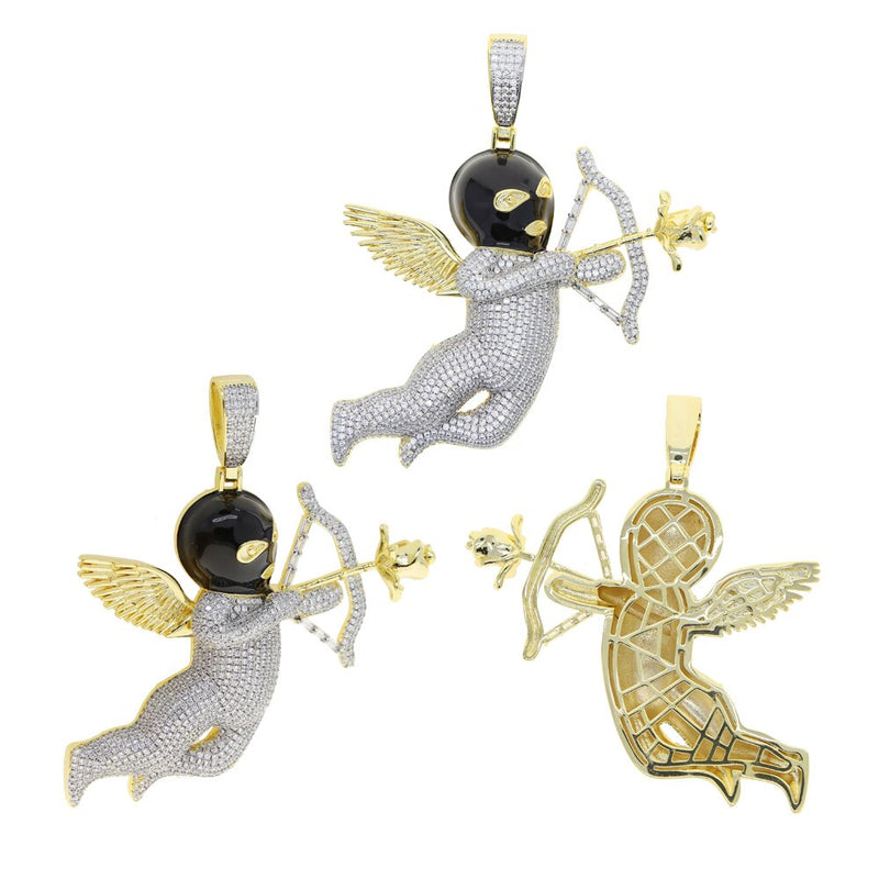 Gold Hip Hop Dual Tone Two-Tone Color Plated Angel Pendants with 5A Cubic Zirconia for Men