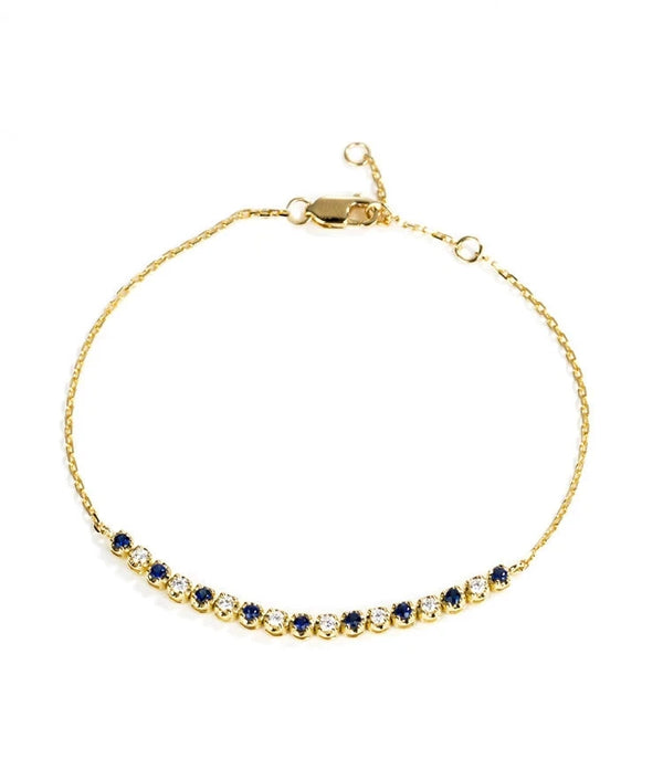 18K Yellow Gold 0.35ct Natural Diamond and Sapphire Bracelet for Women