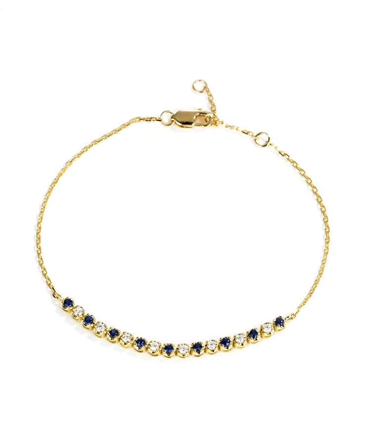 18K Yellow Gold 0.35ct Natural Diamond and Sapphire Bracelet for Women