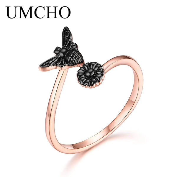 Silver Bee Flower Adjustable Rings for Women