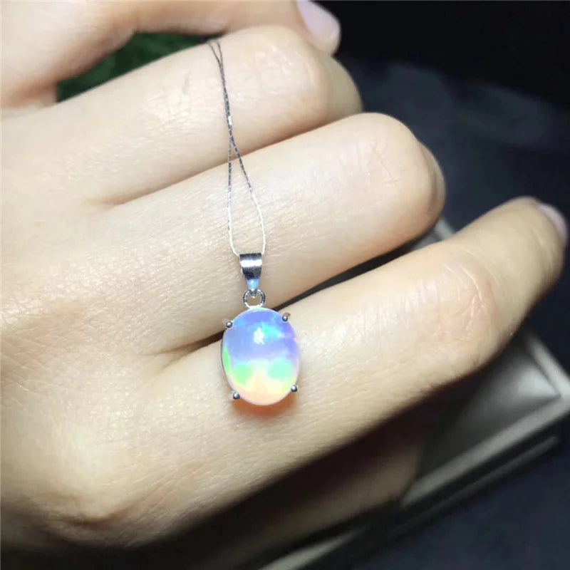 Sterling Silver Oval Natural Australia Opal Pendant for Woman