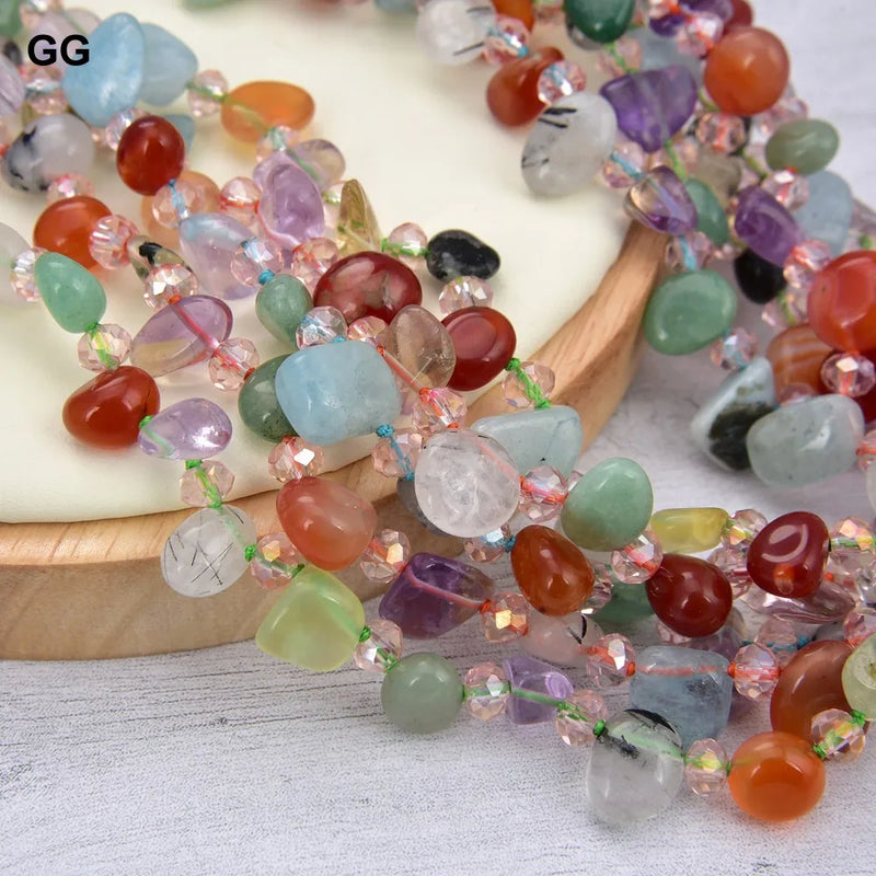 Sterling Silver 5 Rows Natural Mix Natural Stone Agate Jade Crystal Jasper Mix Color Gemstone Torzadas Necklace for Women