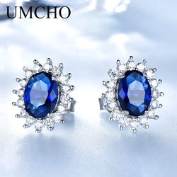 925 Sterling Silver Blue Sapphire Earrings for Women